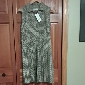 Tory Burch Sleeveless Collared Midi Dress in Olive and Black Geometric Print